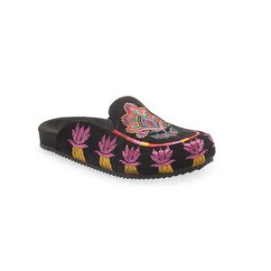 FARM Rio Black Velvet Tapestry Clog Mules